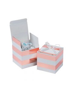 Rose Gold Foil and White Stripe Favor Boxes with Bow