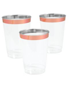 Rose Gold Rim Plastic Cups - 50 Ct.