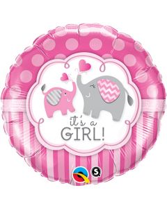 Round Its a Girl Elephants Foil Balloon