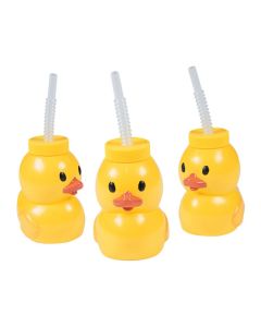 Rubber Ducky Molded Plastic Cups with Lids and Straws