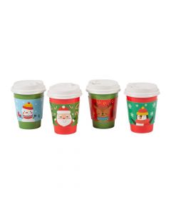 Small Christmas Character Disposable Coffee Cups with Lids - 12 Ct.