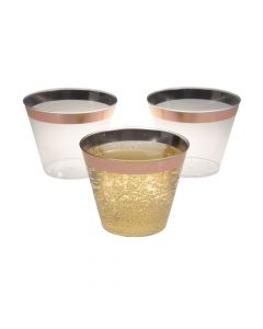 Small Plastic Cups with Rose Gold Trim - 50 Pc.