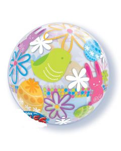 Spring Bunnies & Flowers 56cm Bubble Balloon