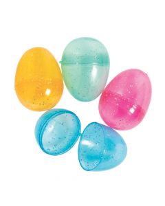 Transparent Glitter Plastic Easter Eggs - 12 Pc.