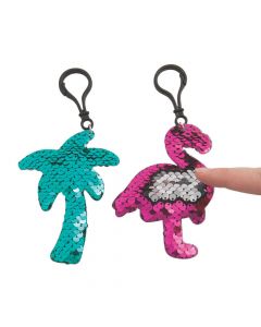 Tropical Reversible Sequin Backpack Clip Keychains