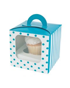 Turquoise Polka Dot Cupcake Boxes with Handle