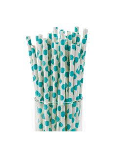 Turquoise Polka Dot Paper Straws