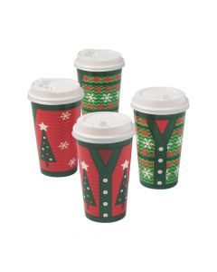 Ugly Sweater Insulated Coffee Paper Cups with Lids