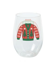 Ugly Sweater Stemless Plastic Wine Glasses