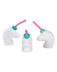 Unicorn Molded Plastic Cups with Lids and Straws