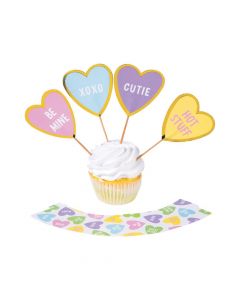 Valentine Conversation Heart Cupcake Wrappers with Picks