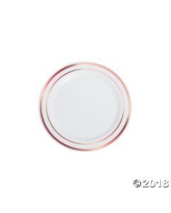 White Premium Plastic Dessert Plates with Rose Gold Edging