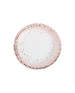 White with Rose Gold Foil Dots Paper Dessert Plates