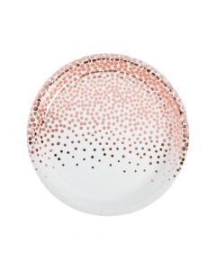 White with Rose Gold Foil Dots Paper Dinner Plates