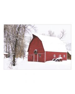 Winter Red Barn Backdrop