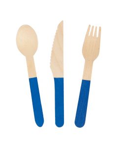 Wooden Cutlery Set with Blue Handles