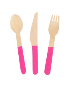 Wooden Cutlery Set with Pink Handles
